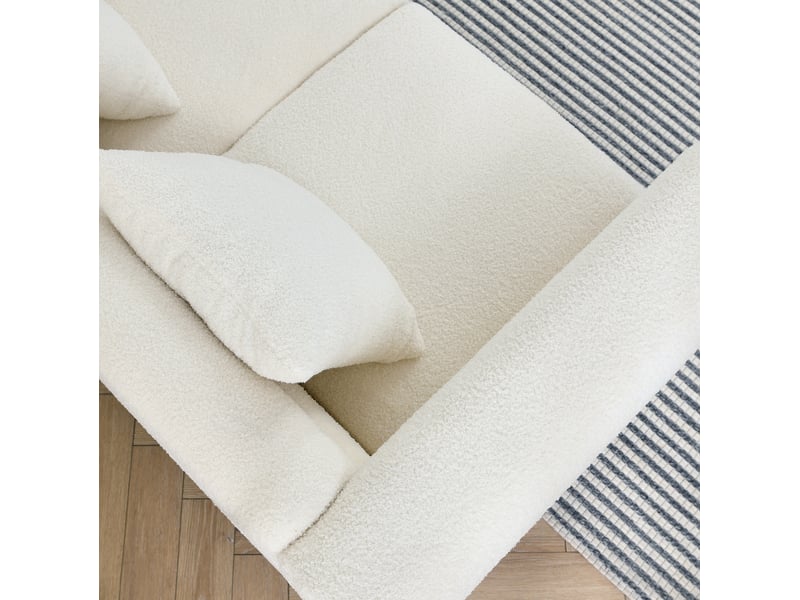  Canapé 5 places 3+2 blanc en tissu bouclette, pieds en métal doré et coussins décoratifs assortis  - Conforama B