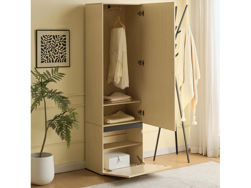  Armoire d'entrée avec miroir et tringle coulissante, étagères pour couloir et chambre, mdf bois, 54 × 34,5 × 179,5 cm  - Conforama B