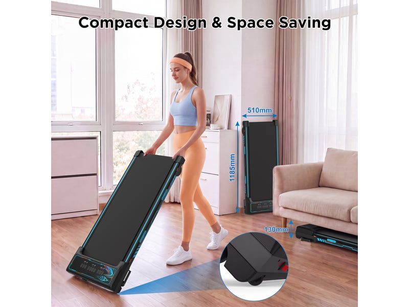  Tapis de marche pour domicile et bureau avec inclinaison automatique 15 %, moteur silencieux, 1-8 kmh, charge max. 150 kg, télécommande  - Conforama E