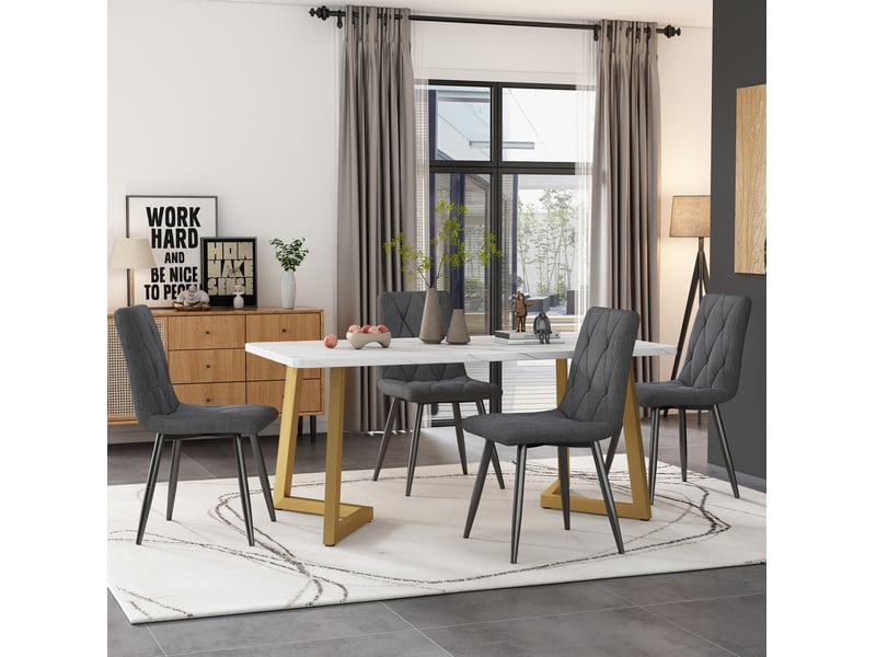  Ensemble table et 4 chaises 117x68x75 cm effet marbre blanc et gris foncé  - Conforama B