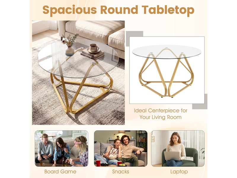 Table basse ronde 80 cm en verre trempé 6 mm, table de salon moderne avec pieds réglables, pour salon ou bureau - Conforama C