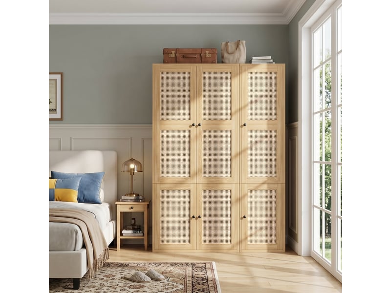  Armoire penderie 135 x 47 x 200 cm - 6 tiroirs - 4 compartiments de rangement - 2 barres de penderie - mdf - moderne - effet bois  - Conforama C