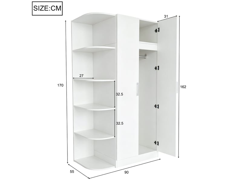 Armoire avec 2 portes, étagères et tiroirs, rangement polyvalent pour chambre, en mdf blanc, 90 × 55 × 170 cm  - Conforama D