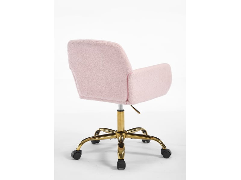  Chaise de bureau - 54.9x39.8x84.3cm - pivotante en tissu bouclé, hauteur réglable, fauteuil pied métal doré - rose  - Conforama A