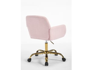 Chaise de bureau - 54.9x39.8x84.3cm - pivotante en tissu bouclé, hauteur réglable, fauteuil pied métal doré - rose