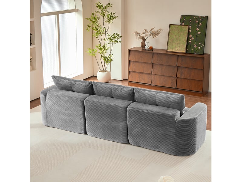  Canapé 3 places modulaire en velours côtelé gris anthracite, style wabi-sabi, configuration 2+1 pour intérieur apaisé  - Conforama D