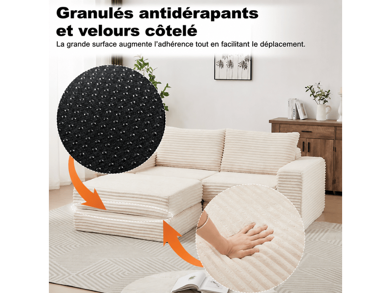  Canapé modulable - convertible - velours côtelé - pour salon et séjour beige - Conforama R