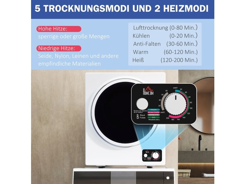 Mini sèche-linge 4 kg 49 x 40,5 x 60 cm – blanc – 4 programmes, 2 niveaux de chauffe et stérilisation - Conforama E
