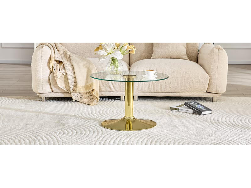  Table basse ronde en verre 70 cm dorée métal plateau verre trempé structure stable pour salon evarich - Conforama B