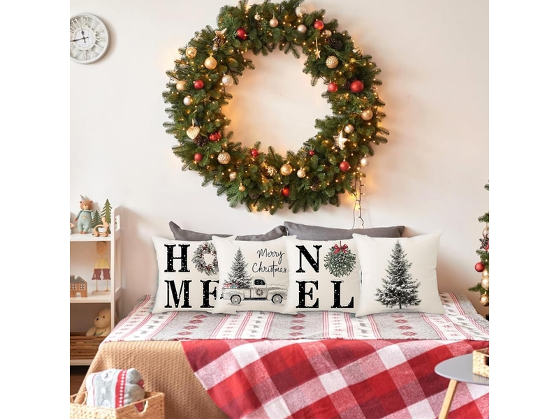 Coussins de noël, housses de coussin décoratives pour canapé, lit et maison - décoration de noël 45 x 45 cm, blanc  - Conforama C