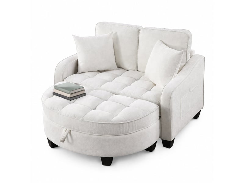  Canapé convertible modenvie 2 en 1 avec pouf de rangement 1 place 132 x 129 x 93 cm beige  - Conforama A