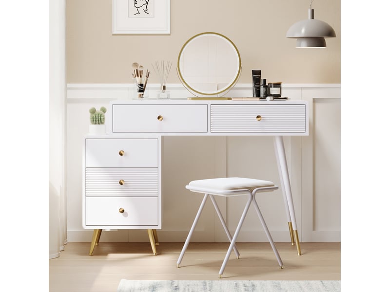  Coiffeuse avec miroir led tactile, tiroirs et caisson latéral modulable pour chambre, blanche, 100 × 40 × 78 cm  - Conforama D