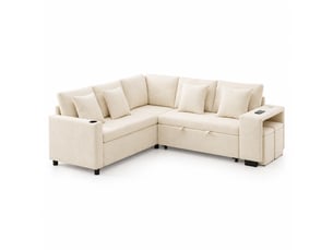 Canapé d'angle réversible convertible 5 places Tissu beige avec coffre de rangement