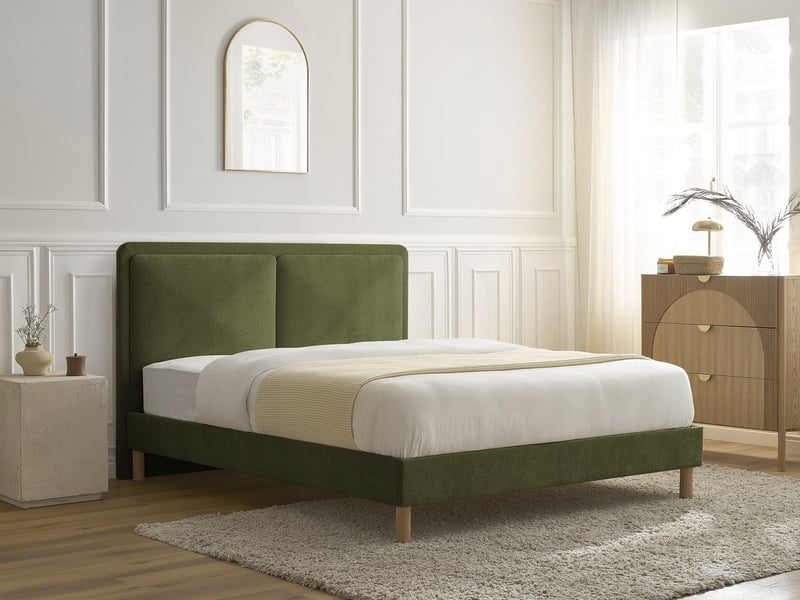  Bobochic lit mara tissu texturé avec lattes massives vert 180x200 MARA - Conforama C