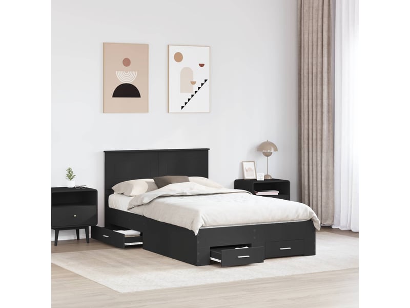  Lit double- lit adulte -  cadre de lit avec tiroir noir 135 x 190 cm bois d'ingénierie  - Conforama B