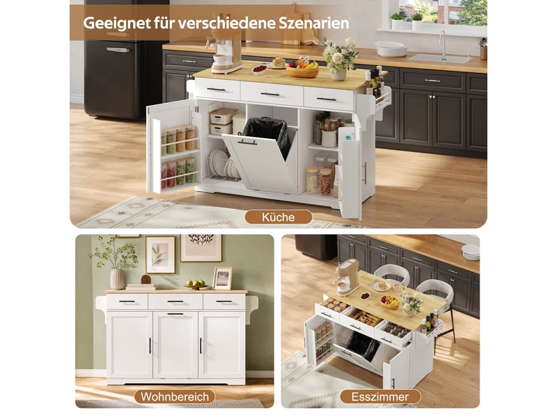  Îlot de cuisine avec plan rabattable 3 tiroirs en mdf blanc et naturel 136x75x92 cm N635P4079545556N - Conforama D