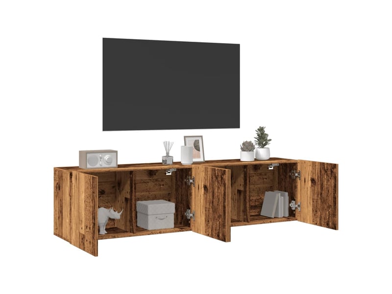  Lot de 2 meuble tv mural, meuble tv suspendu vieux bois 80x30x41 cm  - Conforama C