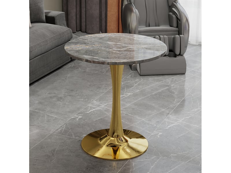  Guéridon rond 70x70x72 cm en marbre artificiel, doré et gris veiné  - Conforama D