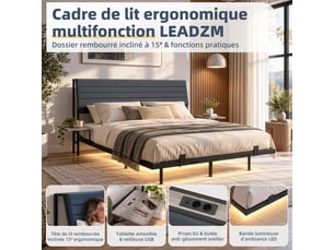 Lit 2 places 140x190 cm    coloris gris