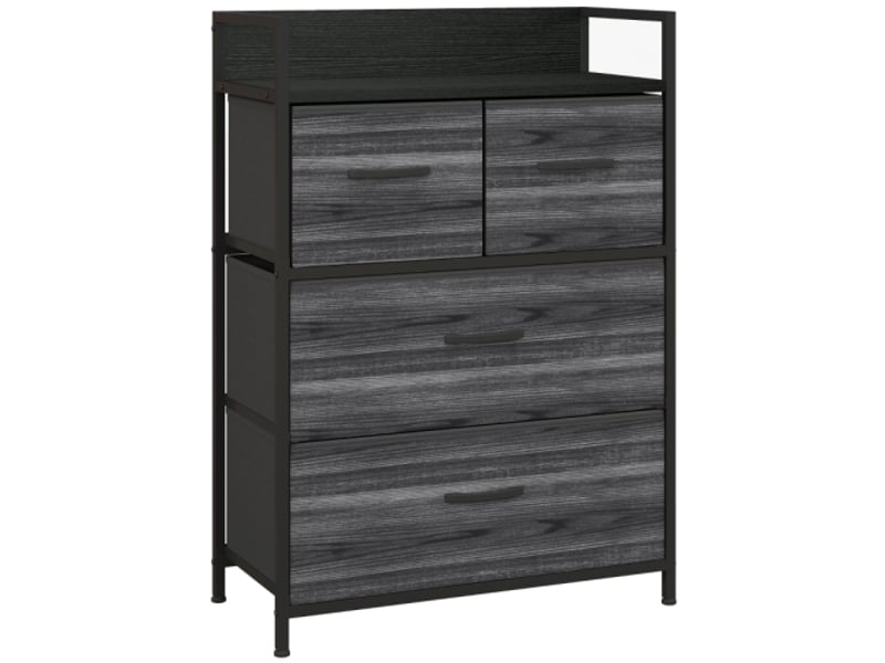  Commode industrielle noire 4 tiroirs en tissu 60x29x85 cm, meuble de rangement polyvalent  - Conforama A