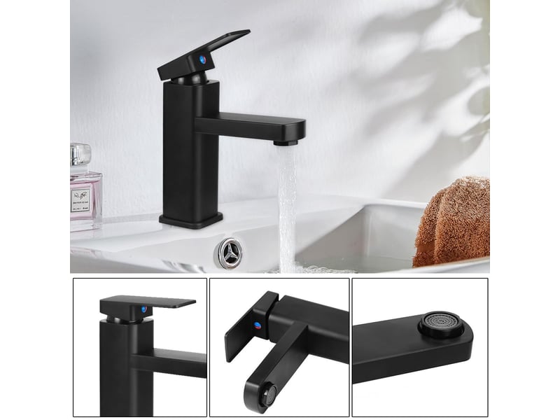  Robinet salle bain noir, mitigeur lavabo en alliage avec l'eau froide et chaude disponible, robinet lavabo avec deux tuyaux, pour les toilettes  - Conforama C