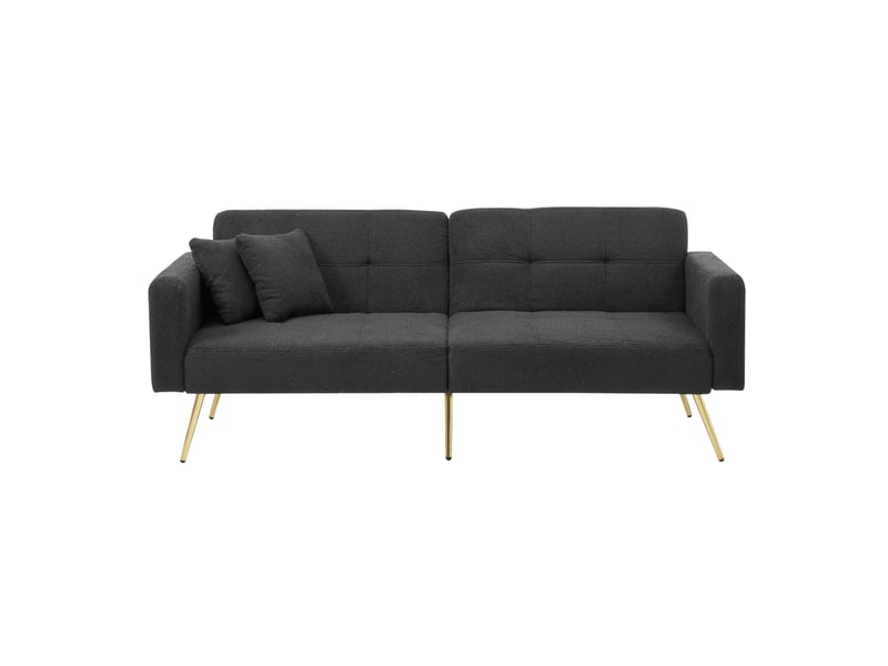  Canapé droit convertible 2 places 175 cm gris antique en sherpa, dossier 3 positions, poches latérales et pieds dorés Fay Lum - Conforama A