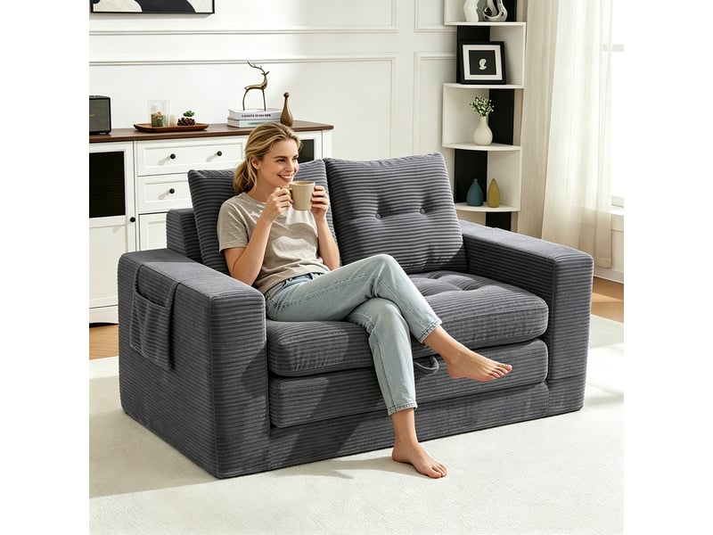  Canapé 2 places, canapé de salon, gris, poches latérales, larges accoudoirs, pour salon, bureau, chambre  - Conforama R