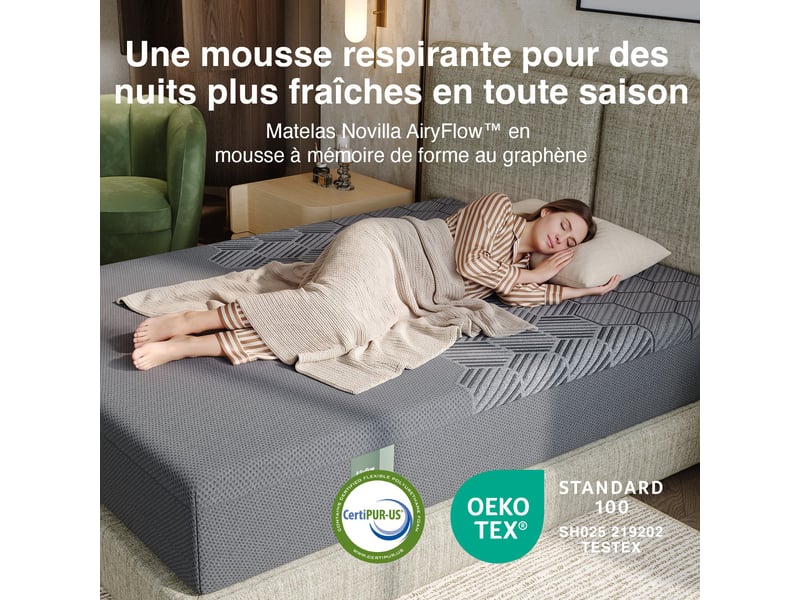  Novilla matelas 140x190 cm mémoire de forme graphène airyflow 30 cm soutien 3 zones respirant  - Conforama D
