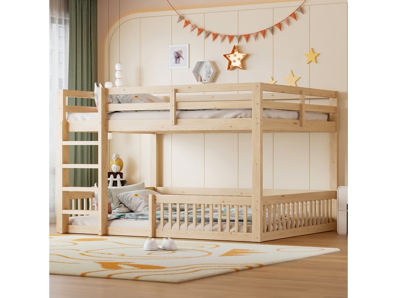  Lit superposé, 160 x 200 cm, avec barrières de sécurité en, coloris, matelas non inclus, bois et mdf, coloris naturel  - Conforama E