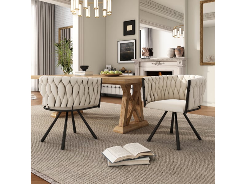Lot de 4 chaises de salle à manger pivotantes 360° en velours beige - Conforama B