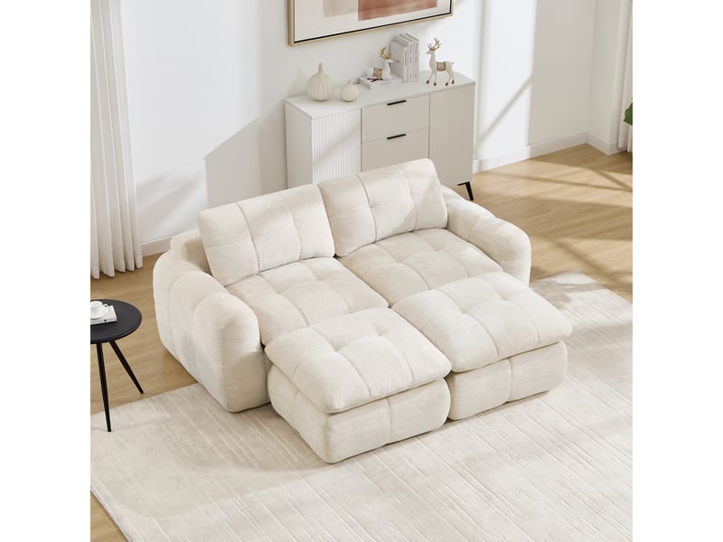  Canapé modulaire sans cadre 2 places avec 2 poufs - lpospi - assise large et profonde chenille beige 194 × 160 × 68 cm  - Conforama B