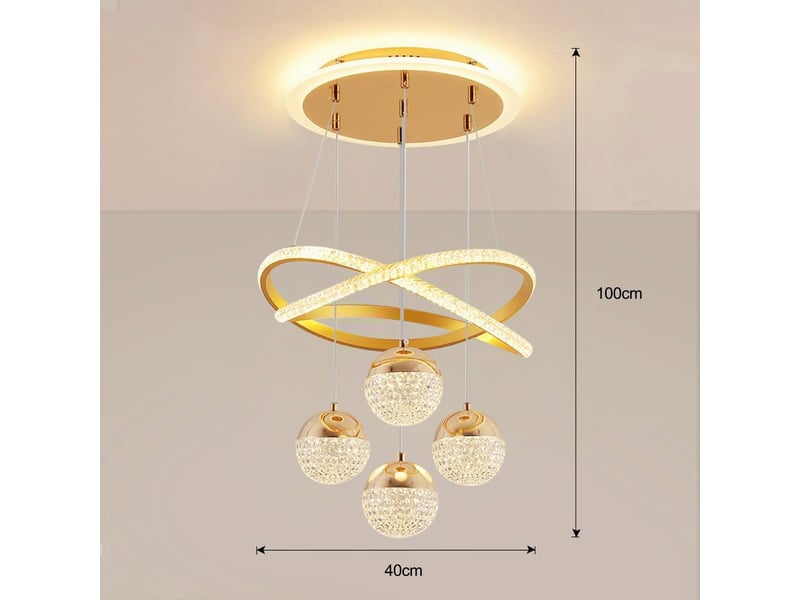  Suspension led dorée en cristal et acrylique pour table à manger – intensité variable, 4 lumières (54 w), hauteur réglable  - Conforama C