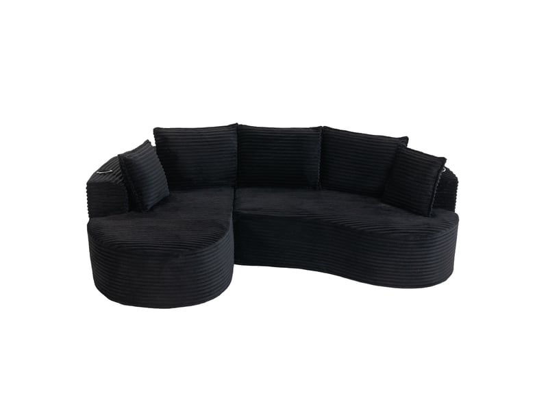 Canapé 3 places incurvé en velours côtelé noir avec porte-gobelets et poches latérales - Conforama A