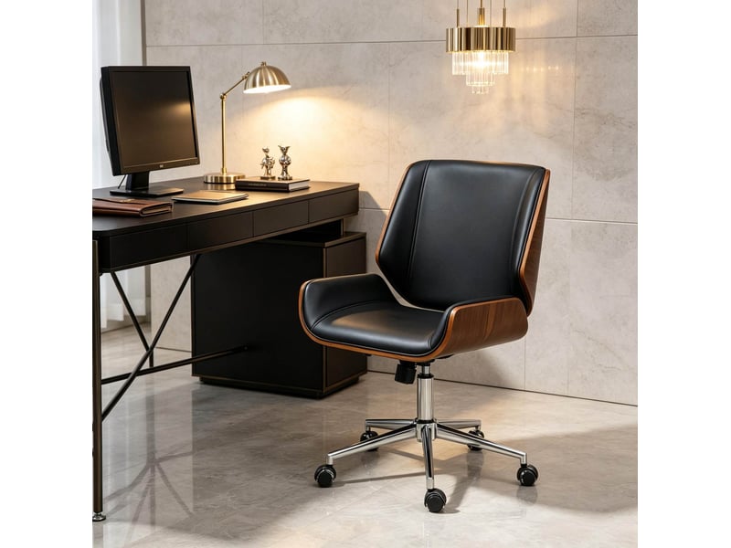  Fauteuil de bureau ergonomique réglable et pivotant 360°, noir et brun foncé  - Conforama D