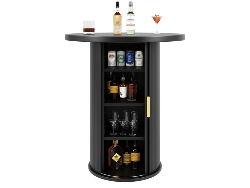 Table de bar ronde avec rangement et porte coulissante en mdf et métal 60×60×91,6 cm noir - Conforama A