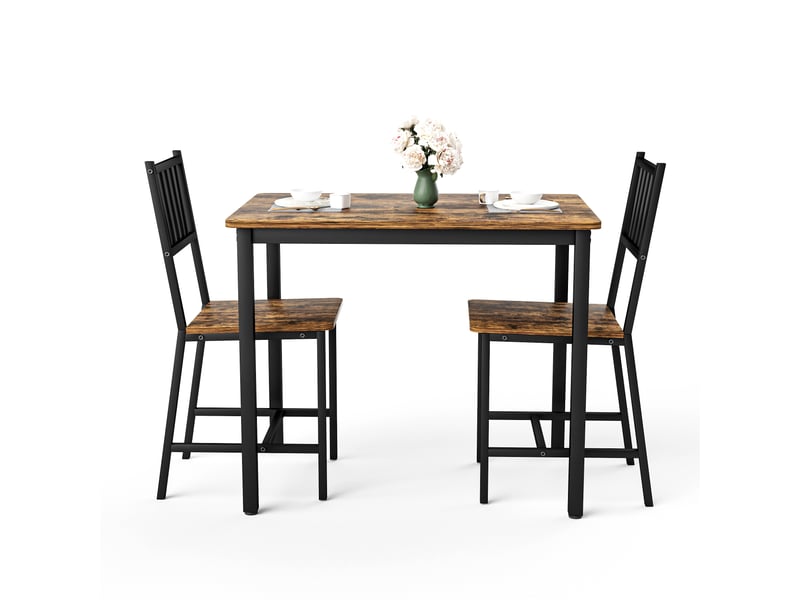  Ensemble repas industriel 3 pièces, table compacte pour petite cuisine avec 2 chaises, plateau marron rustique et cadre noir  - Conforama W