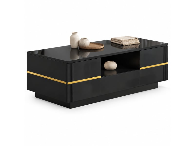  Table basse 100x50x35.5 cm noire avec rangements  - Conforama A