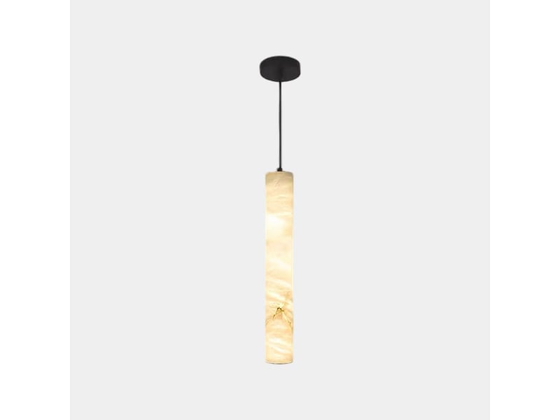 Suspension en marbre naturel 40cm, noire – led lumière chaude, style chandelier moderne - Conforama E