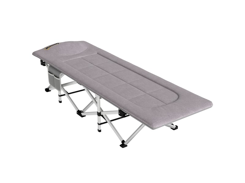  Lit de camping pliable avec matelas transat chaise longue sac de rangement intégrée dim. 185l x 65l x 37h cm gris  - Conforama A