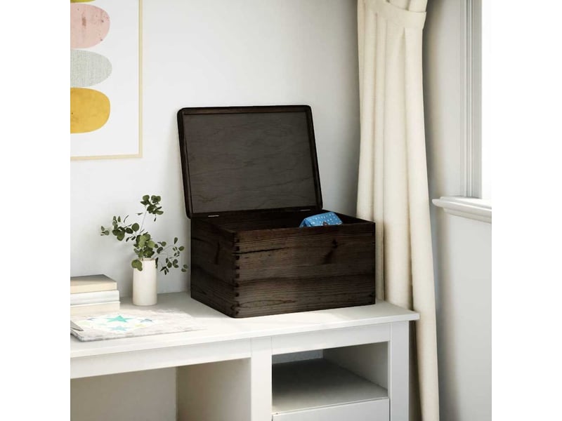 Boîte de rangement, coffre de rangement avec couvercle noir 40x30x23cm bois de pin massif - Conforama C