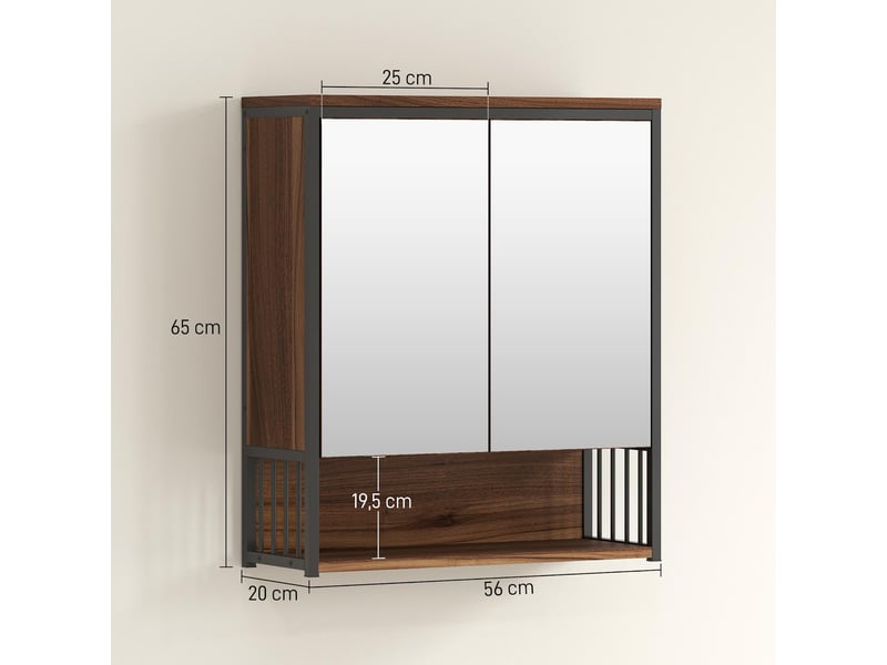  Armoire de toilette murale en mdf et panneau de particules marron 56x20x65 cm  - Conforama C