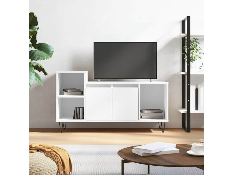  Meuble tv - banc tv - meuble de rangement blanc 100x35x55 cm bois d'ingénierie  - Conforama B