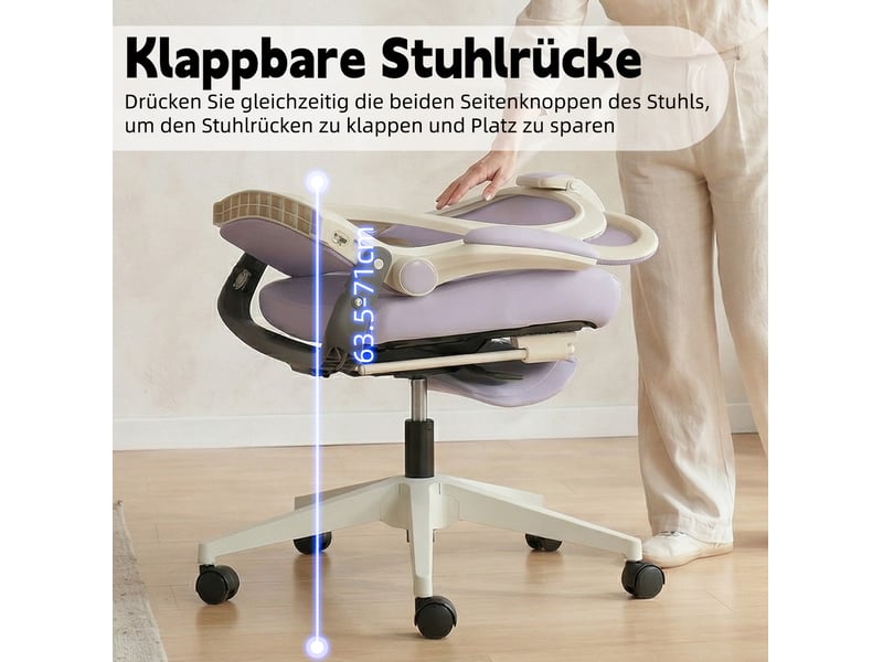  Fauteuil de bureau ergonomique 62 x 48,5 cm – violet – pliable, têtière 3d et soutien lombaire réglable  - Conforama E