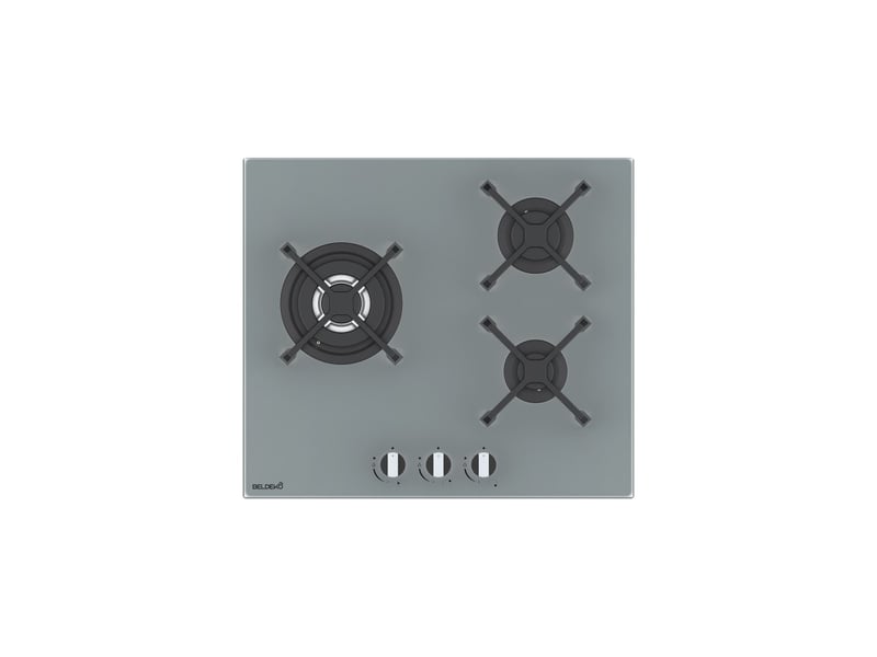 Beldeko plaque de cuisson gaz 3 feux 6200 w - verre gris - brûleur double couronne - grilles en fonte - marque française - Conforama B