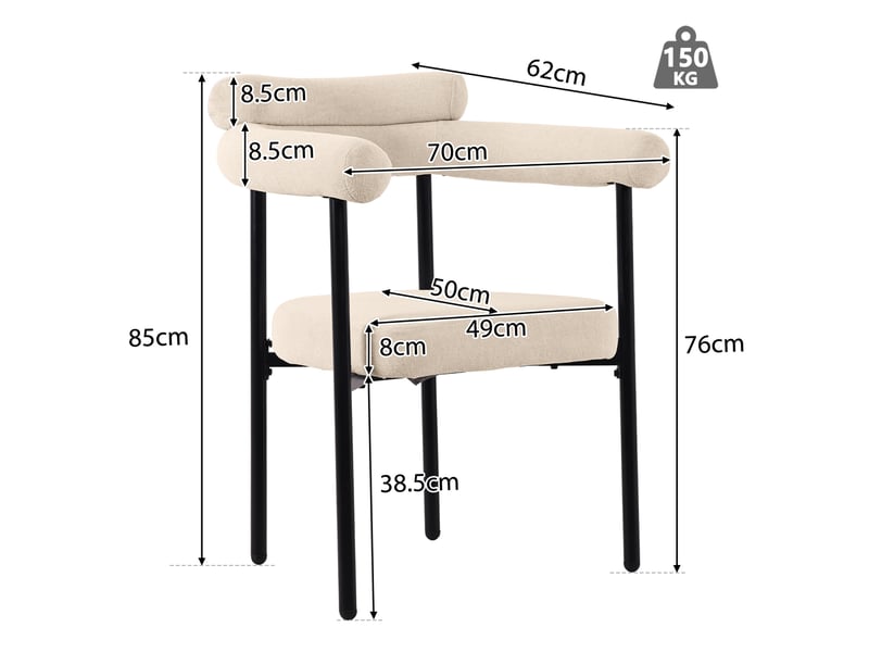  Lot de 6 chaises de salle à manger beige en tissu effet daim  - Conforama E