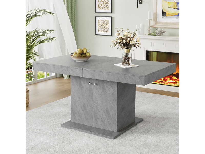  Table à manger extensible,table à manger rectangle avec grande armoire de rangement et 2 poignées de transport,140180x80x76,gris table gris - Conforama B