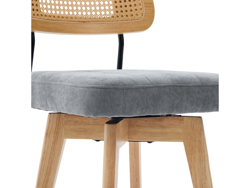  Lot de 2 chaises de salle à manger pivotantes 360° en tissu gris, dossier en paille, style vintage pour votre intérieur  - Conforama D