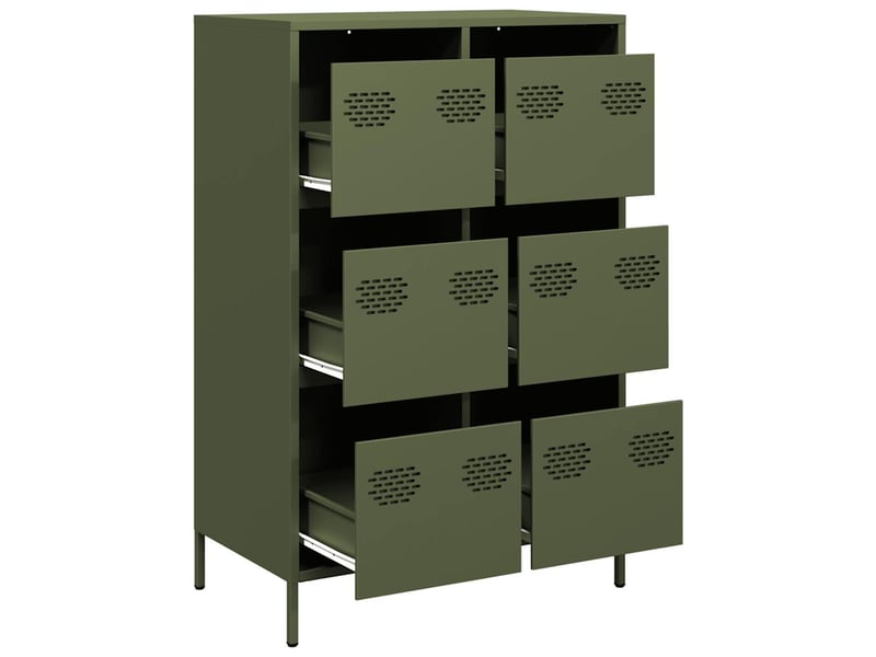  Buffet haut - bahut - meuble de rangement vert olive 68x39x101,5 cm acier  - Conforama D