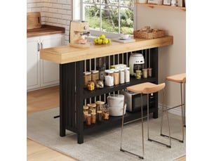 Desserte bar bicolore en mdf avec repose-pieds et 2 étagères, 160 × 40 × 105 cm, pour cuisine et séjour