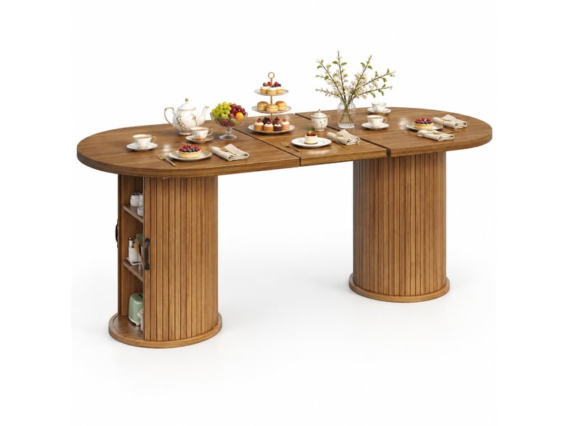 Table à manger extensible 150 à 190 cm avec rangement caché, poignées en métal, mdf marron foncé - Conforama A